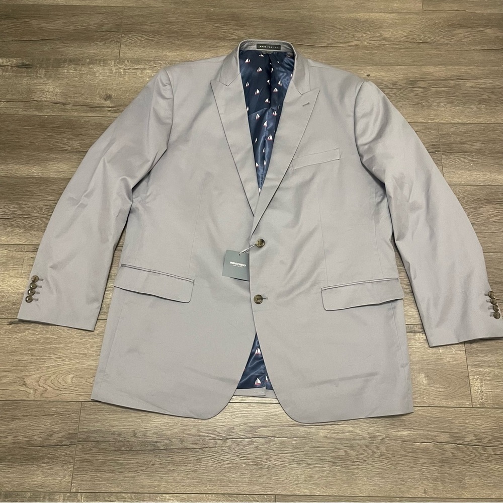 Indochino Mens Custom Blazer Light Gray Sailboat Lining Cotton NWT